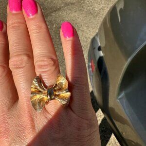 Silver 925 Ribbon Ring, Gold Plated, Made in Italy, Size 7